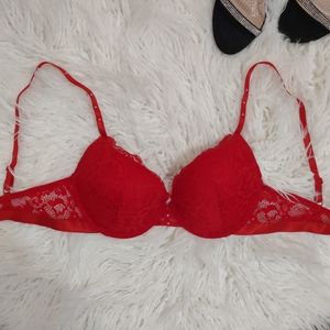Red Pushup Bra with Rhinestone Details, Size 36C